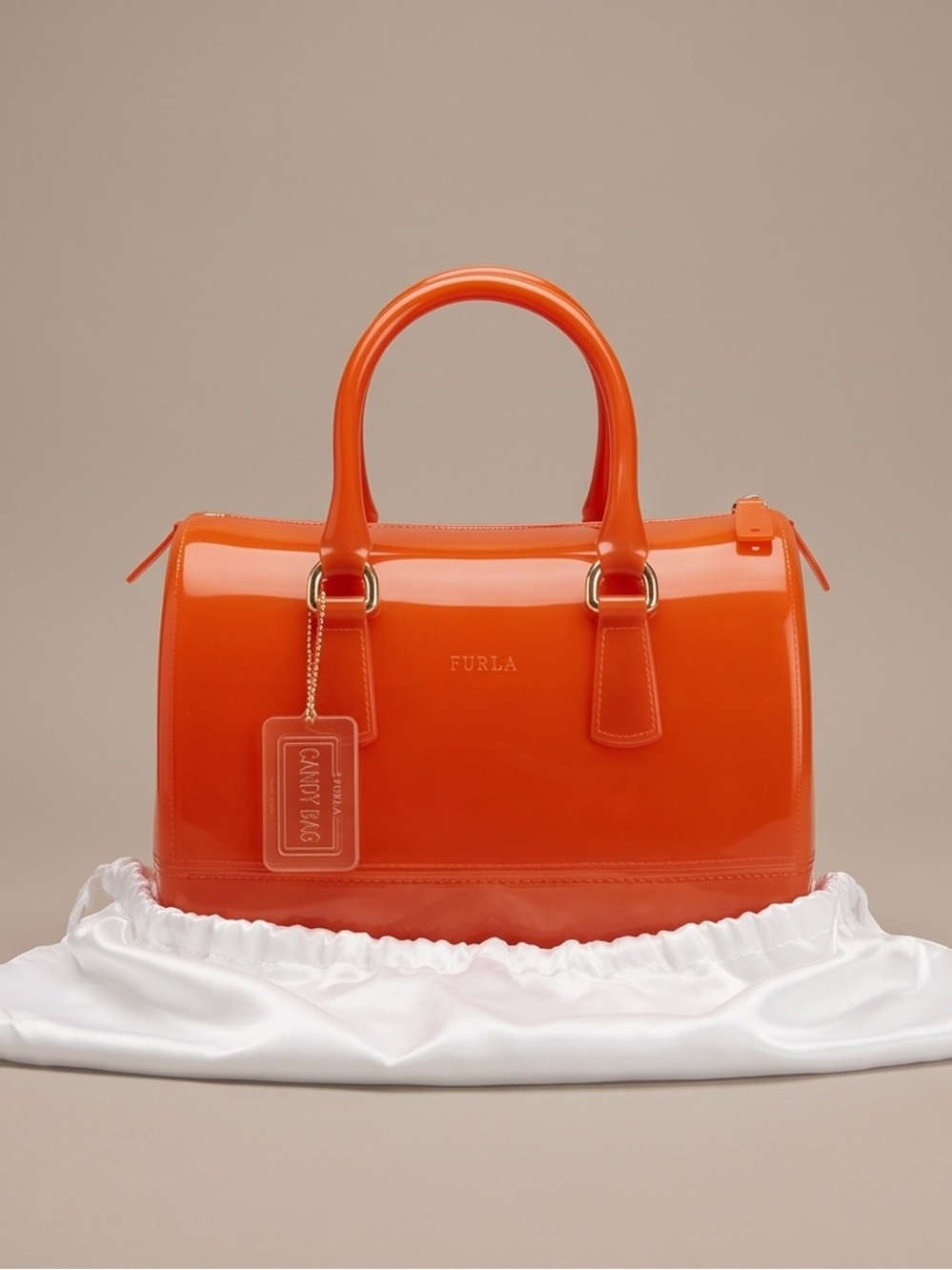 Furla Red Orange Glossy Rubber Candy Satchel
